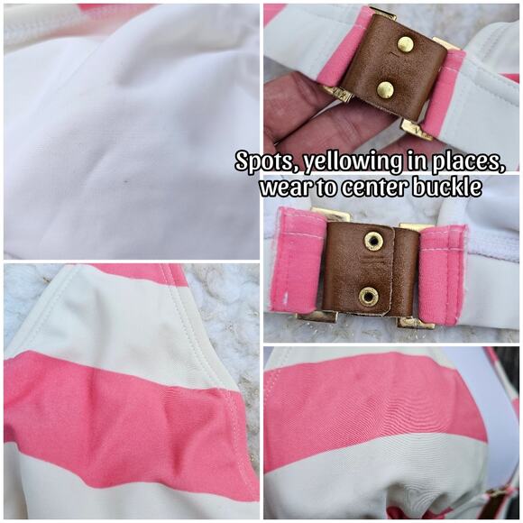 Triangle Bikini Top Pink White Wide Stripe VIX Size M Halter Tie Swim Beach - Picture 5 of 8